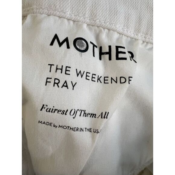 Mother Jeans The Weekender Fray Squeeze It White Stretch Denim Size 32 - Picture 6 of 14